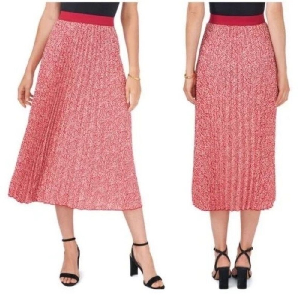 Vince Camuto Pink  White Pleated Midi Skirt Elastic Waistband Size XXL